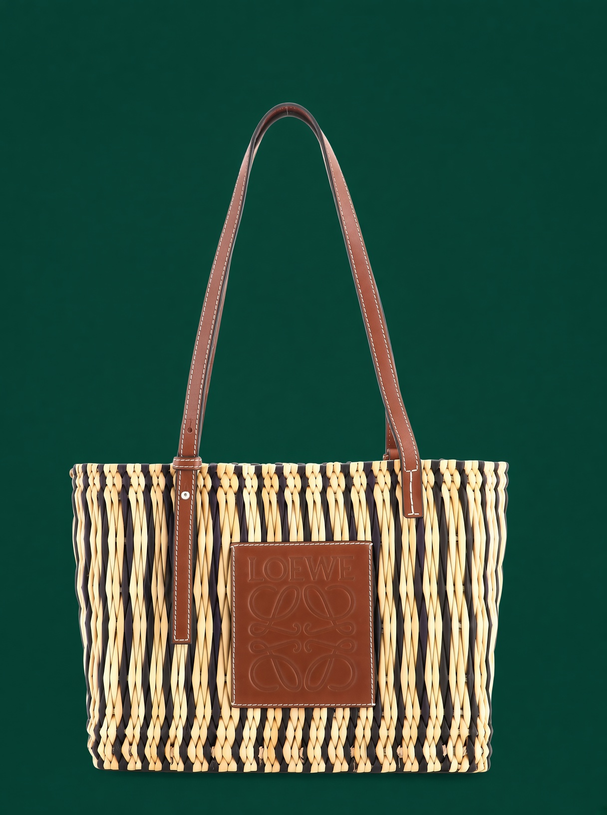 Paula's Ibiza Square Basket Woven Reed with Leather Small tote bag